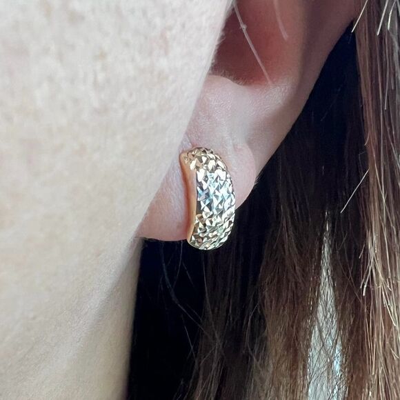 14k Real Solid Tri Color Gold 10mm Half Huggie Hoop Earrings | Birthday Gift | - Picture 3 of 4